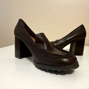 Vintage 90s Steve Madden Brown Leather Chunky Heeled Loafers 9.5